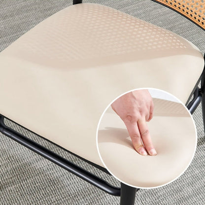 Traditional Vintage PE Imitation Rattan Nappa Leather Upholstered Dining Chair Backrest Armrest For Dining Room