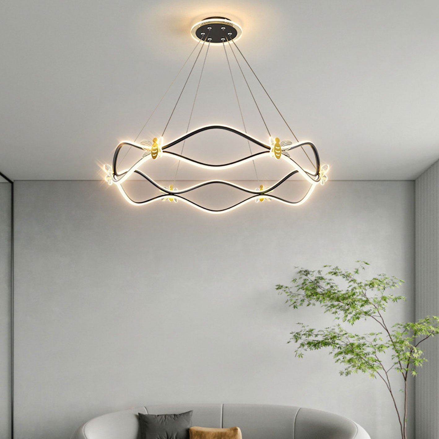 ثريا جزيرة LED بإضاءة 3/4 ضوء مصنوعة من الحديد المموج بتصميم عصري بسيط 