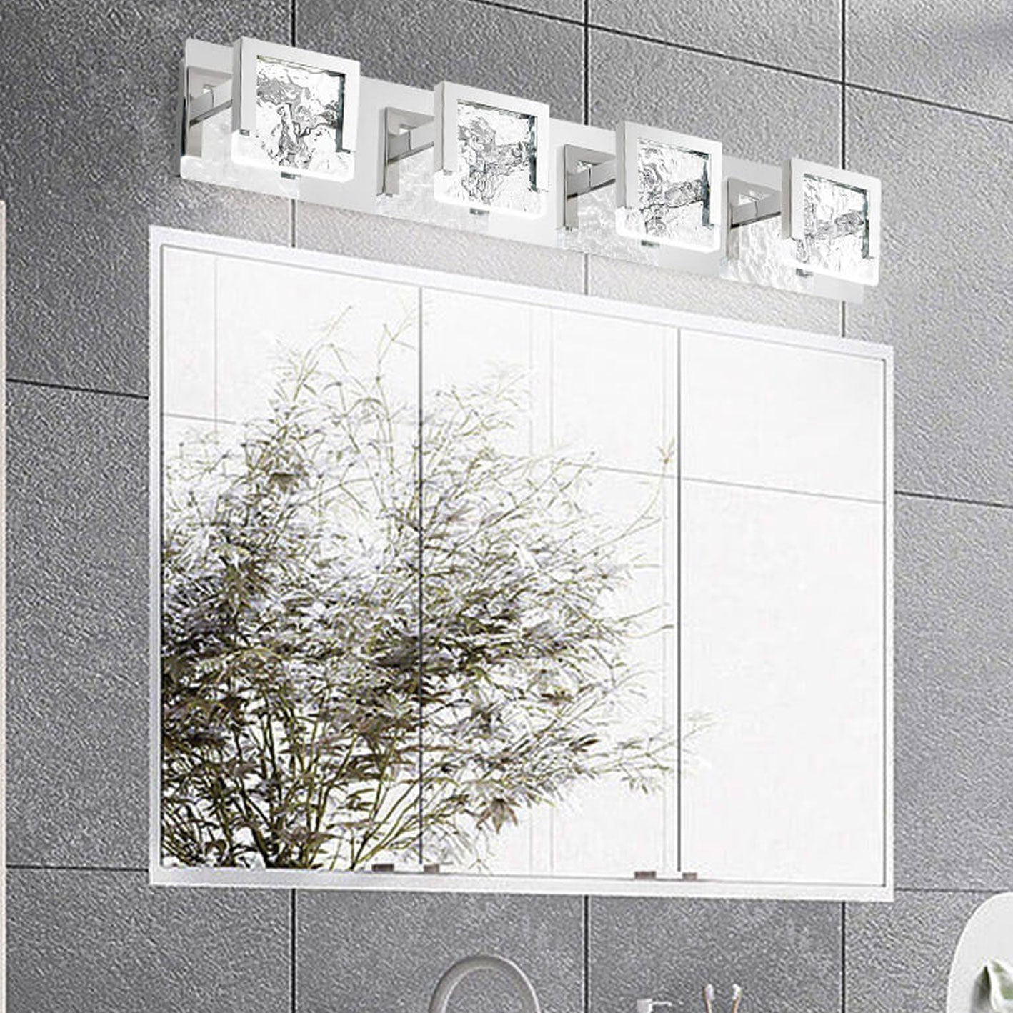 مصباح جداري أمامي بمرآة LED بتصميم إبداعي بسيط مصنوع من الأكريليك وملمس زجاجي 