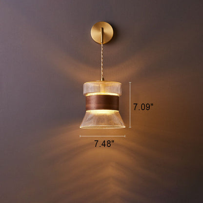 Japanese Walnut Glass  Copper Cylinder 1-Light Wall Sconce Lamp