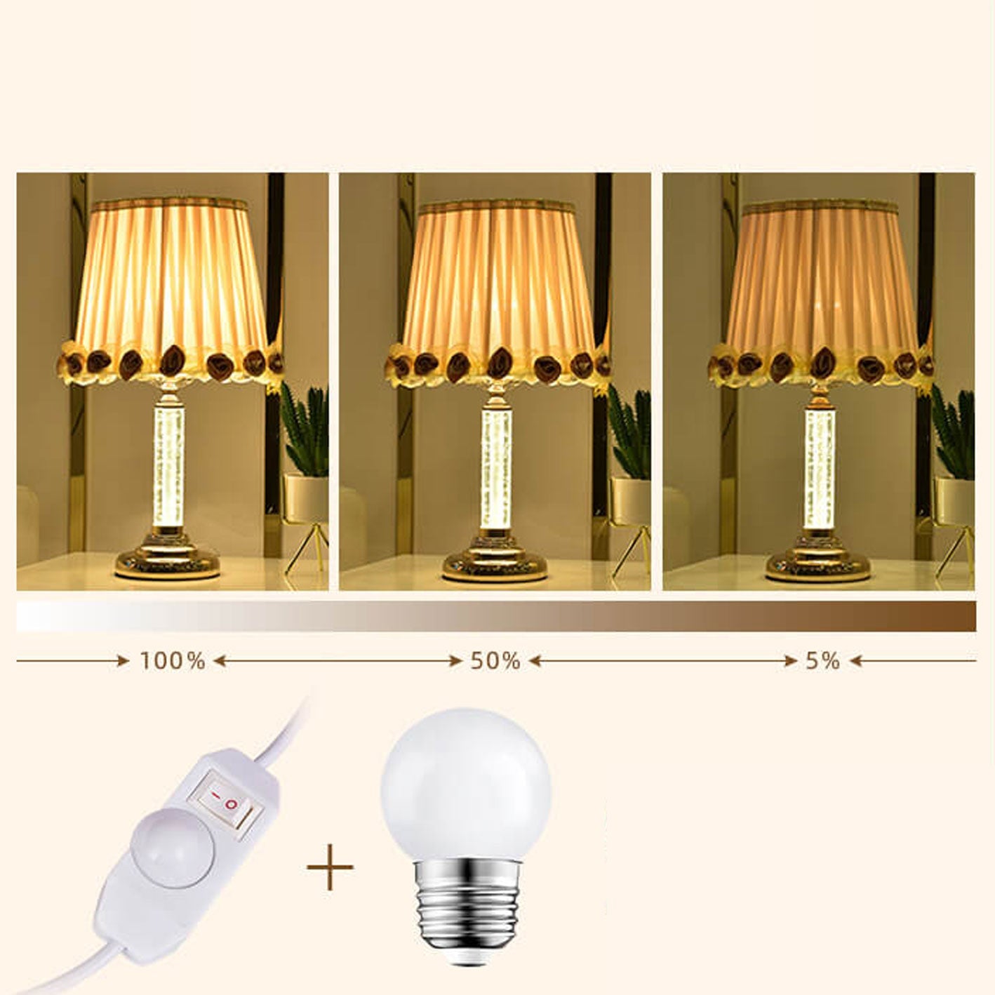 European Crystal Brightness Adjustable Remote Control 1-Light Table Lamp