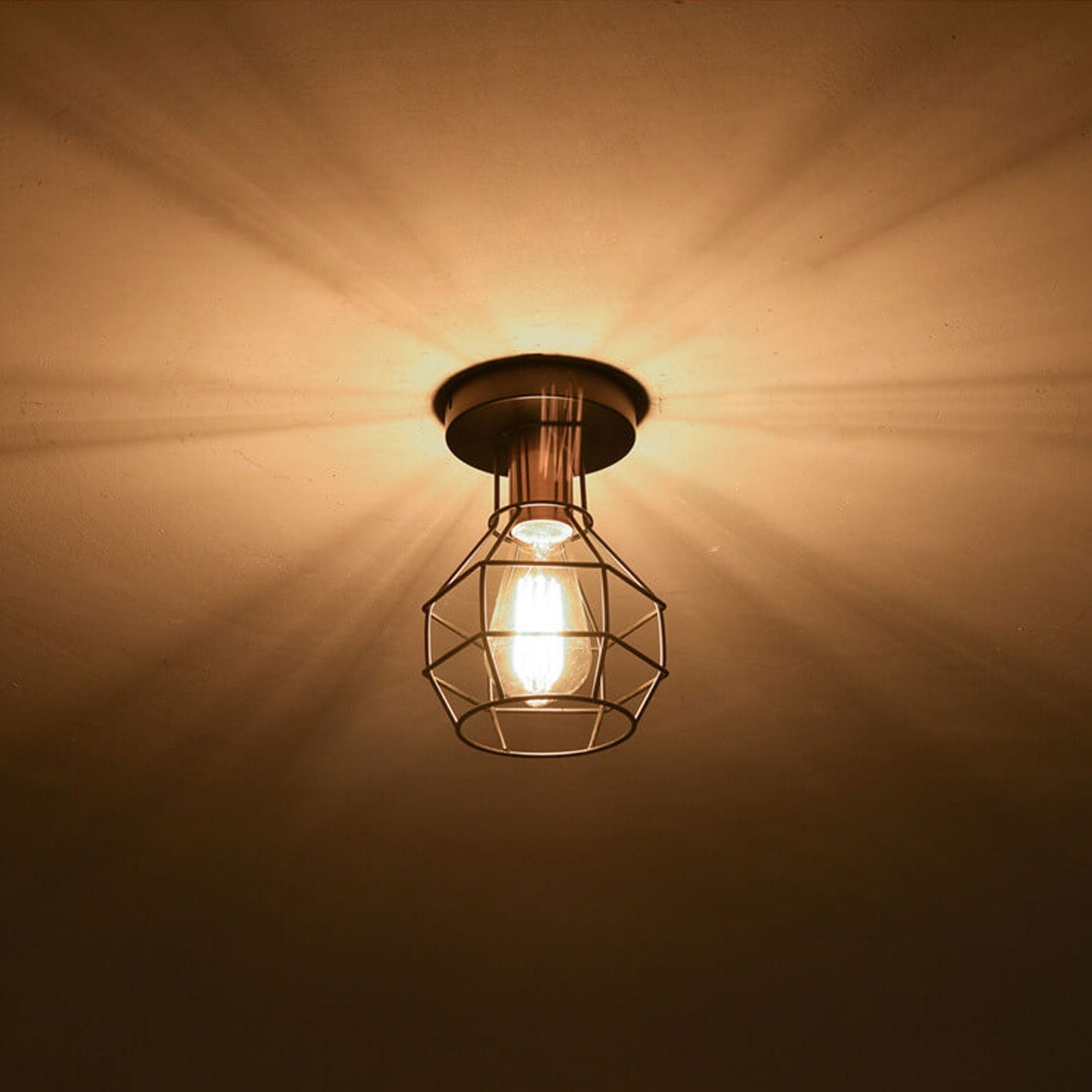 Industrial Retro Iron Cage 1-Light Semi-Flush Mount Ceiling Light