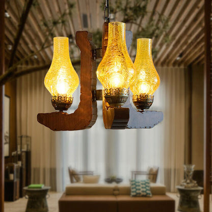 Industrial Solid Wood Antique Design 3-Light Chandelier