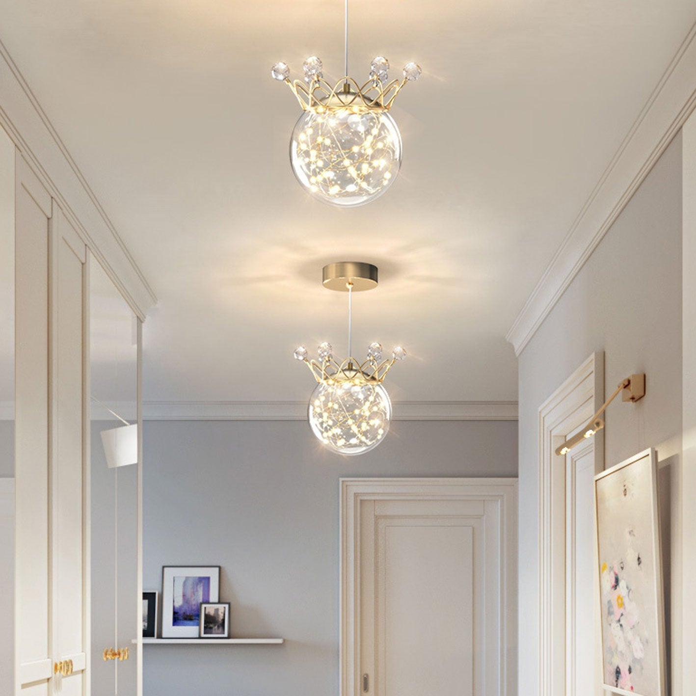 مصباح LED معلق على شكل تاج نجمي عصري من الزجاج 
