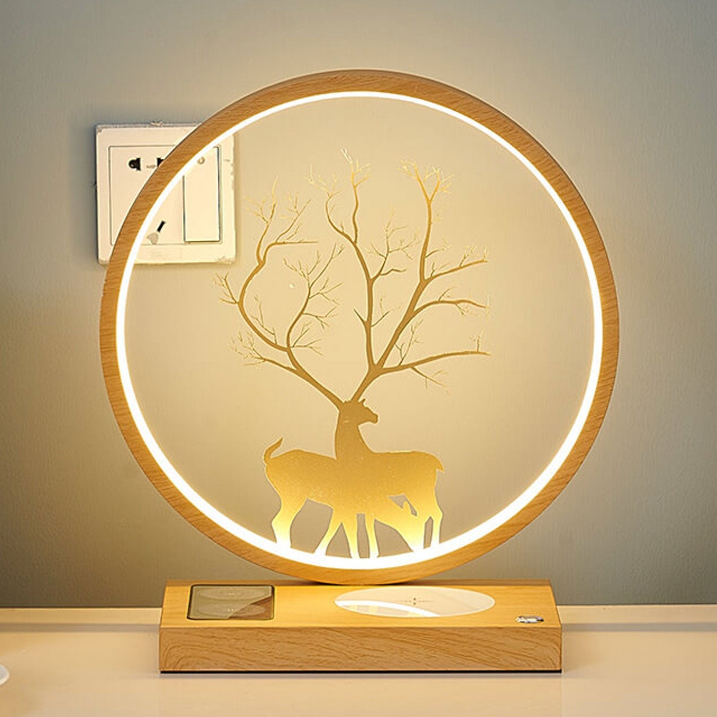 Creative Round Deer Design LED Wireless Charging Touch Decorative Table Lamp