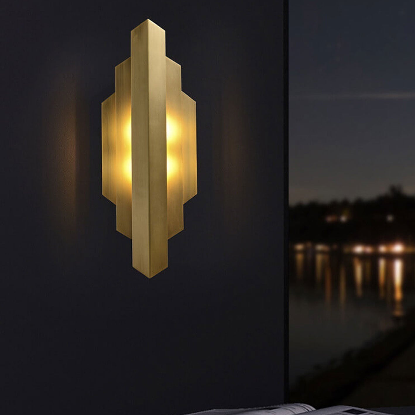 Modern Light Luxury Full Copper Symmetrical Graphic Design 1-Light Wall Sconce Lamp
