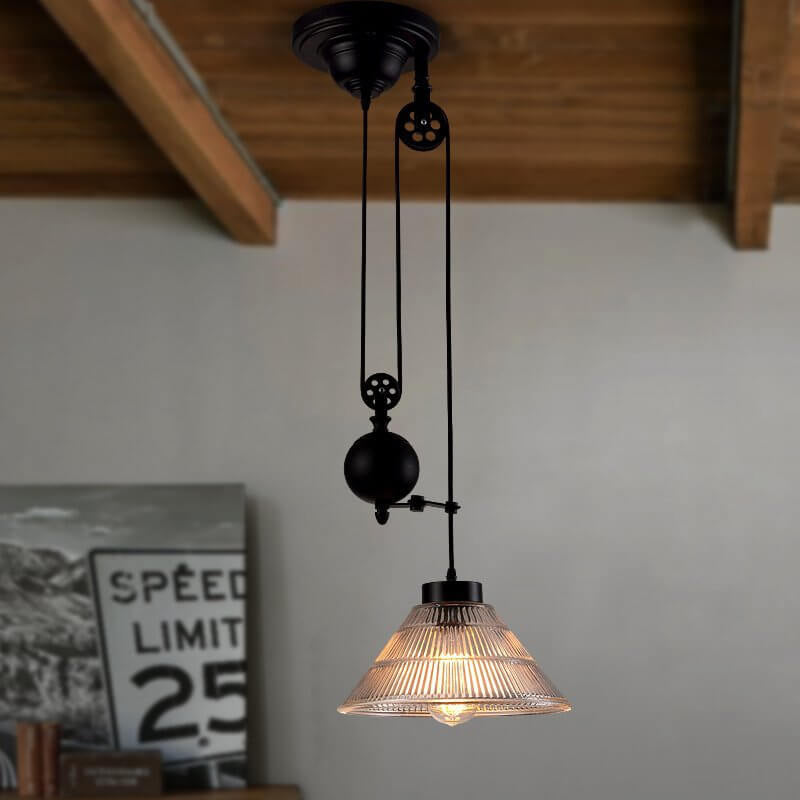 Industrial Glass Lampshade Retro Pulley 1-Light Pendant Light