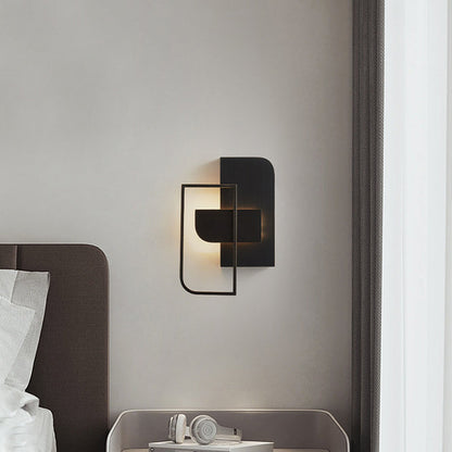 Modern Mid-century All Copper Rectangular Geometric LED Wall Sconce Lamp For Bedside