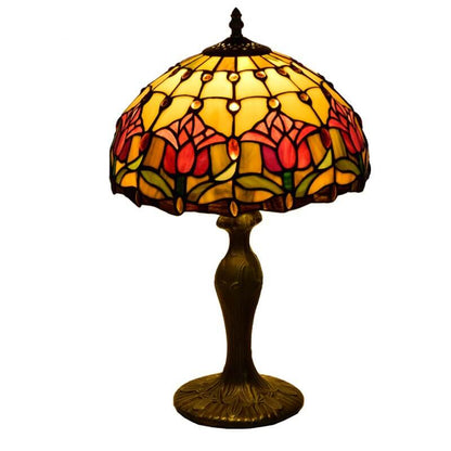 Tiffany Style Red Tulip Stained Glass 1-Light Table Lamp