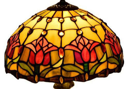 Tiffany Style Red Tulip Stained Glass 1-Light Table Lamp