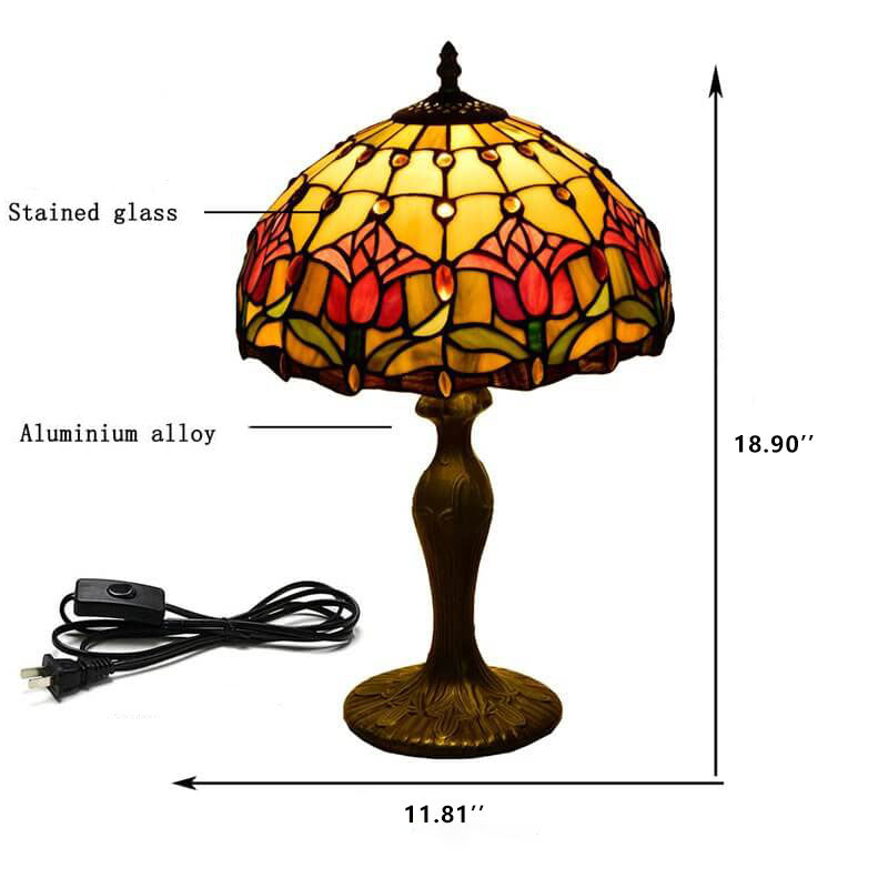 Tiffany Style Red Tulip Stained Glass 1-Light Table Lamp