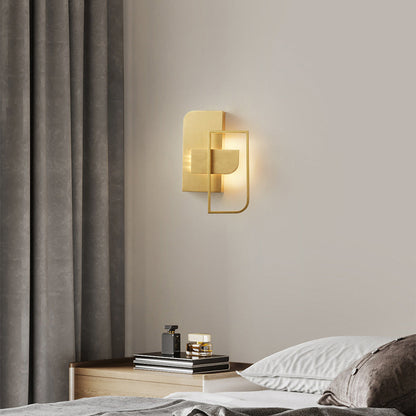 Modern Mid-century All Copper Rectangular Geometric LED Wall Sconce Lamp For Bedside