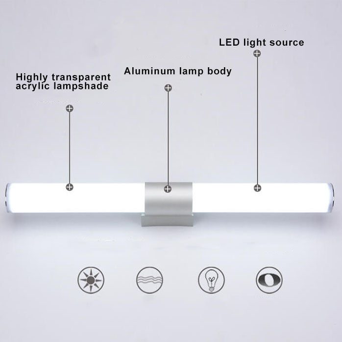 مصابيح حائطية بتصميم أسطواني عصري بسيط مع إضاءة أمامية LED للمرآة 