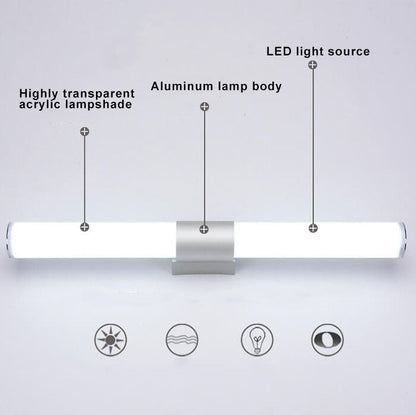 مصابيح حائطية بتصميم أسطواني عصري بسيط مع إضاءة أمامية LED للمرآة 