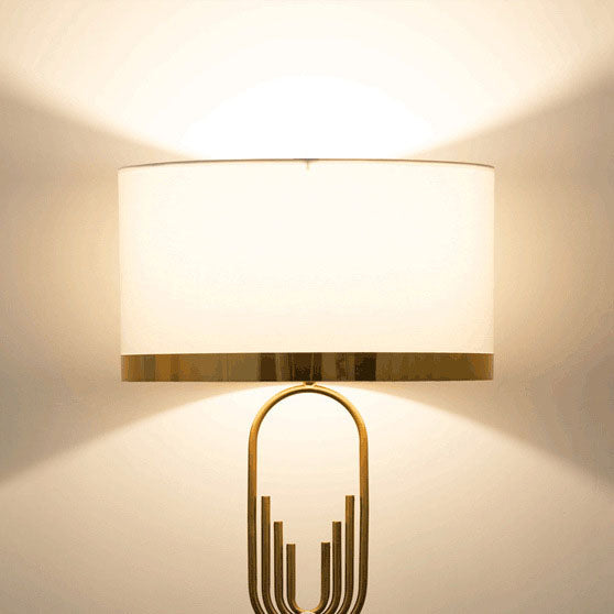 Modern Mid-Century Round Metal Fabric 1-Light Standing Floor Lamp For Living Room