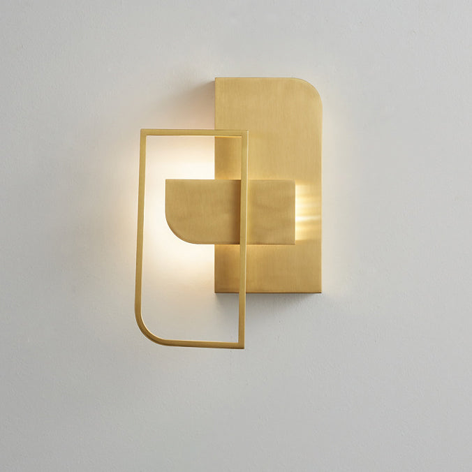Modern Mid-century All Copper Rectangular Geometric LED Wall Sconce Lamp For Bedside