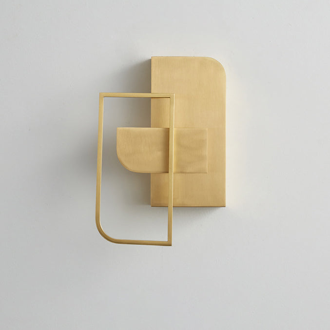 Modern Mid-century All Copper Rectangular Geometric LED Wall Sconce Lamp For Bedside