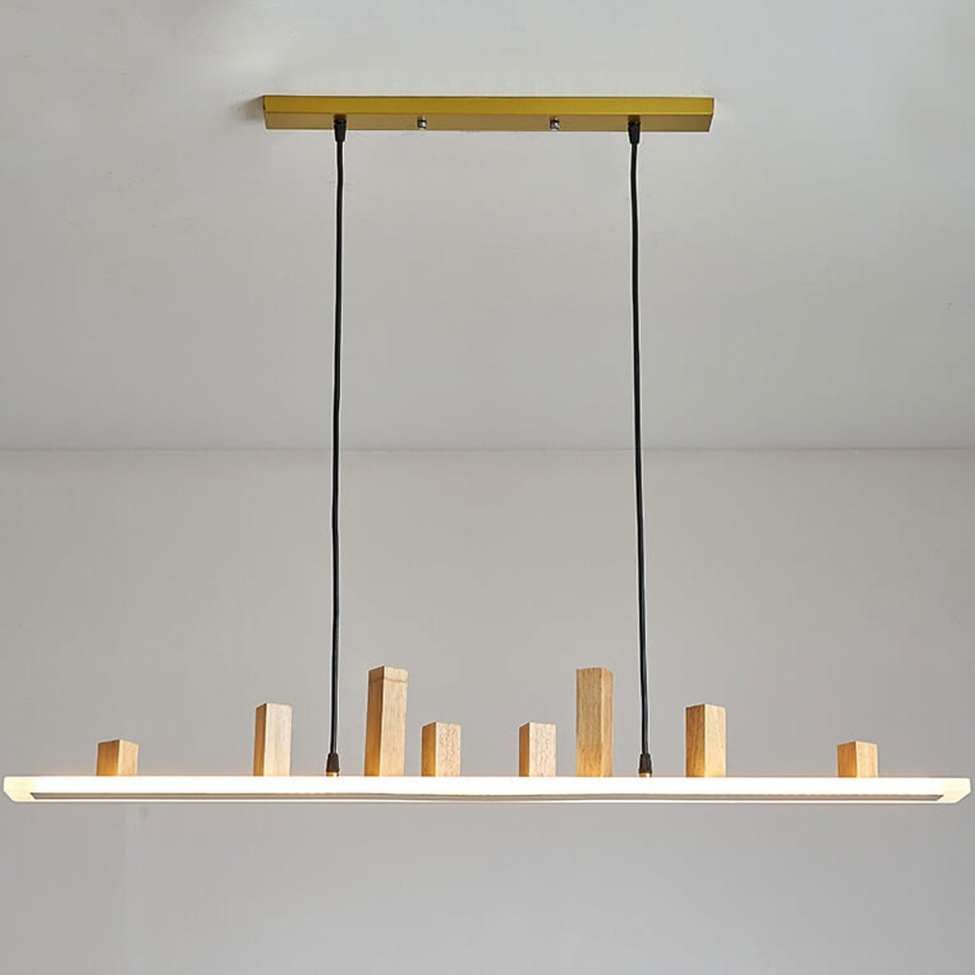 Nordic Minimalist Wooden Block Long Strip Island Light LED Chandelier