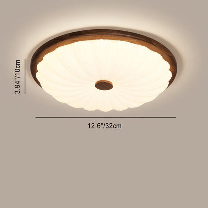 Modern Minimalist Flower Round Walnut Acrylic LED Flush Mount Ceiling Light For Living Room