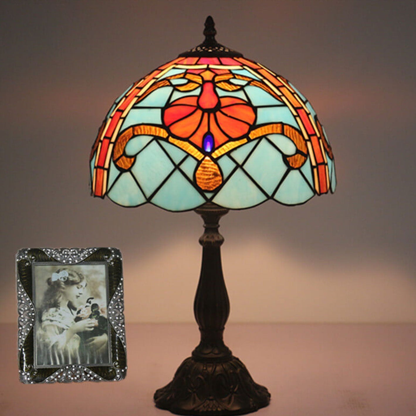 European Tiffany Stained Glass 1-Light Mediterranean Table Lamp