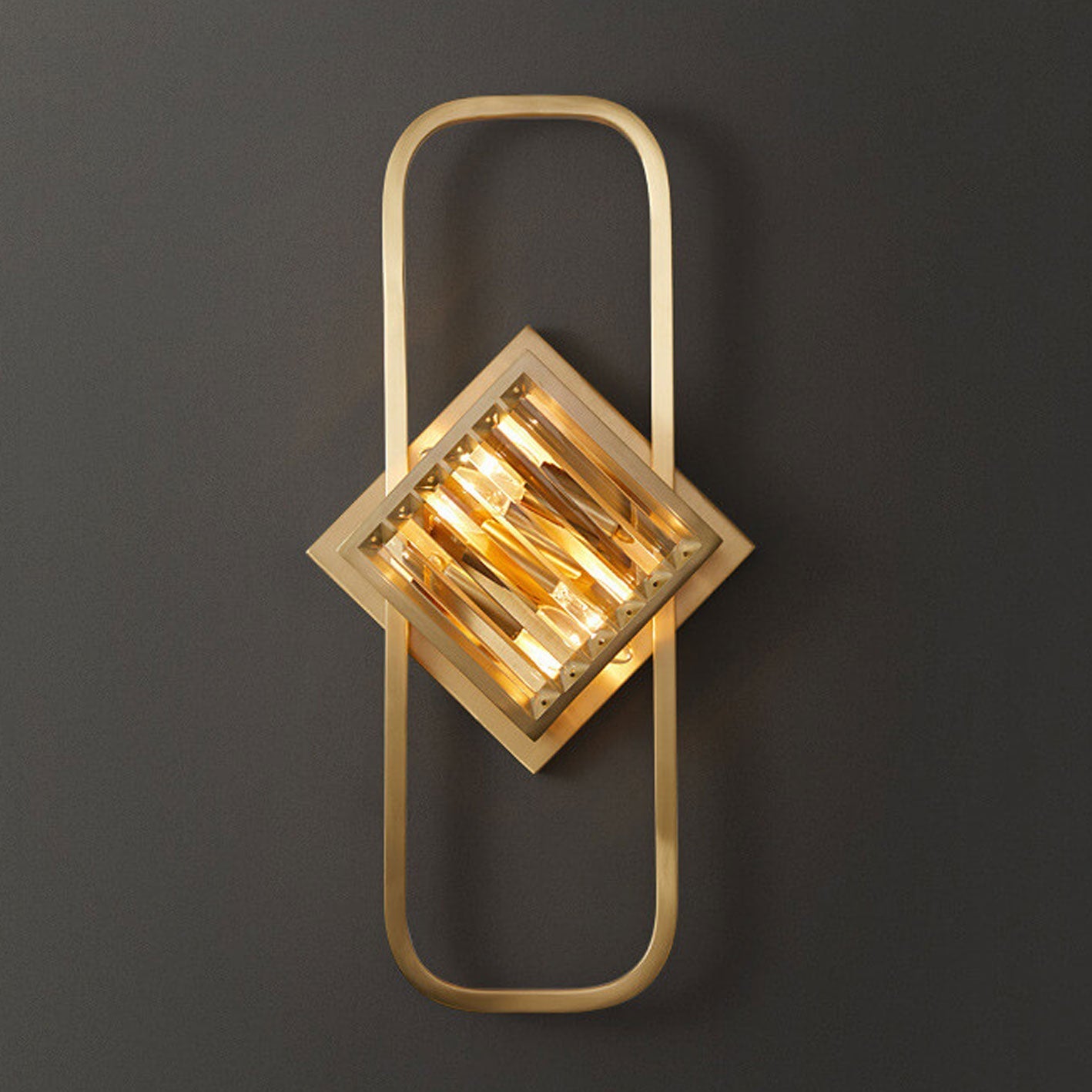 Nordic Luxury Brass Crystal Geometric Ring 2/3 Light Wall Sconce Lamp