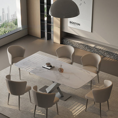 Contemporary Luxury Square Upholstered Microfiber Leather Carbon Steel Dining Chair Curved Backrest For Dining Room