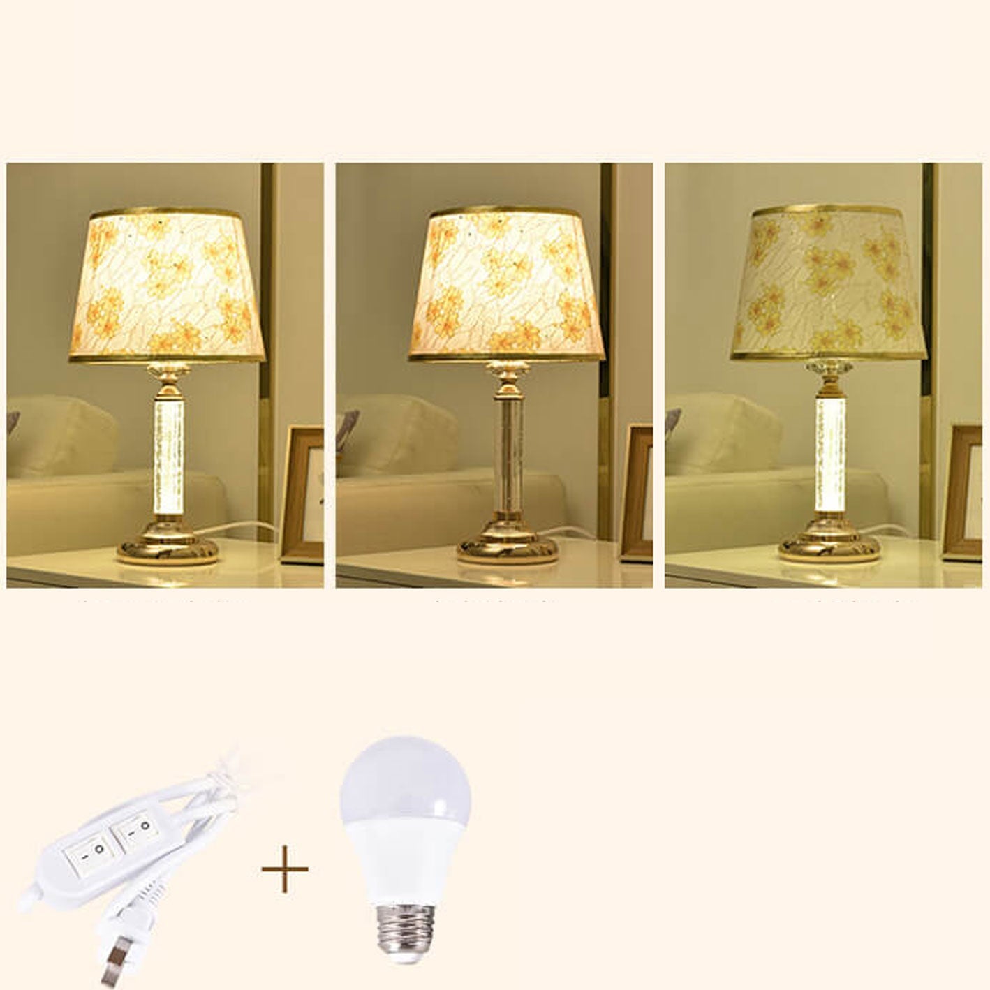European Crystal Brightness Adjustable Remote Control 1-Light Table Lamp