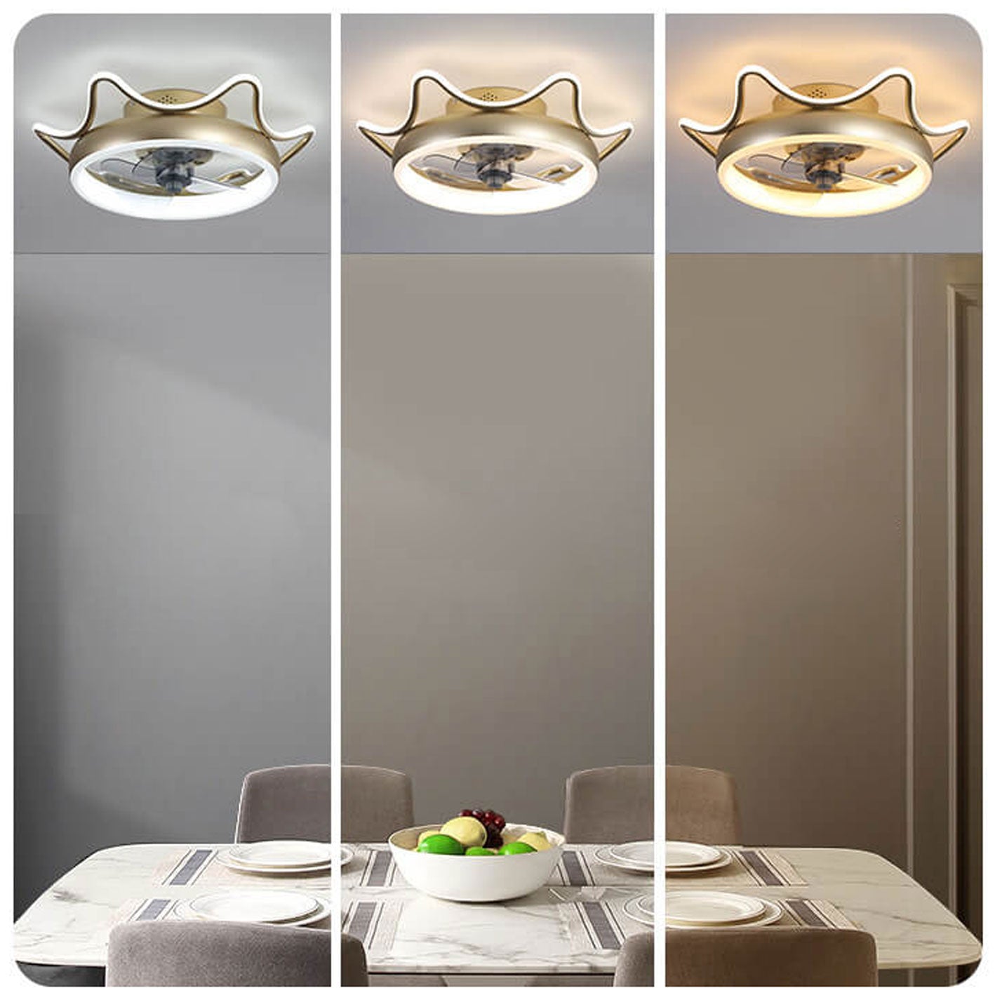 Nordic Light Luxury Round Wrought Iron LED Flush Mount Ceiling Fan Light
