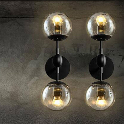 Nordic Minimalist Retro Glass Wrought Iron 2-Light Wall Sconce Lamp