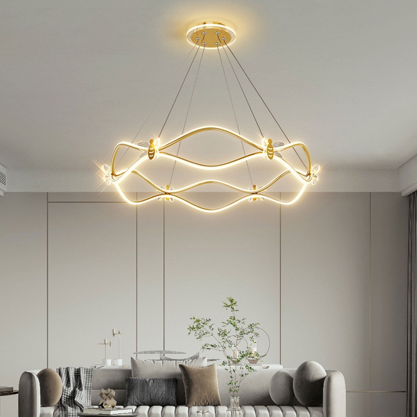 ثريا جزيرة LED بإضاءة 3/4 ضوء مصنوعة من الحديد المموج بتصميم عصري بسيط 