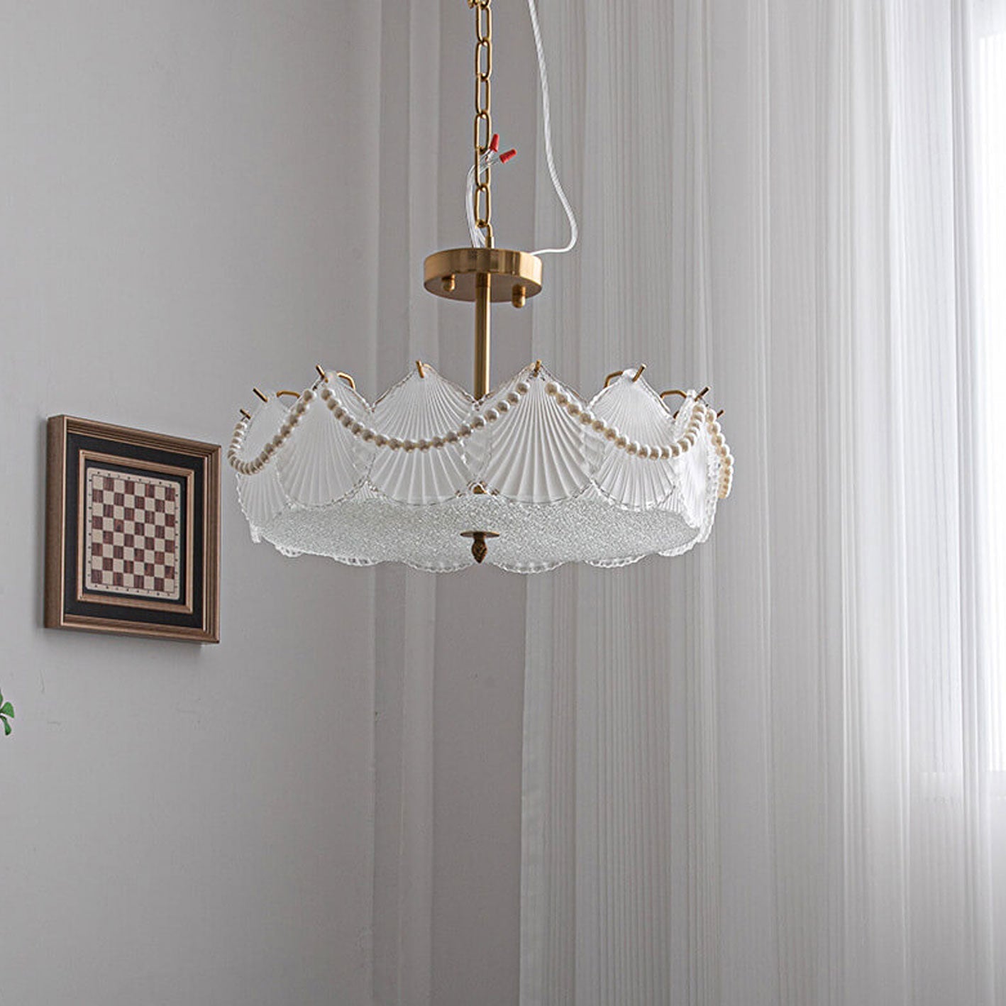 French Light Luxury Seashell Glass Pearl Round 5/6/ 8 Light Chandelier