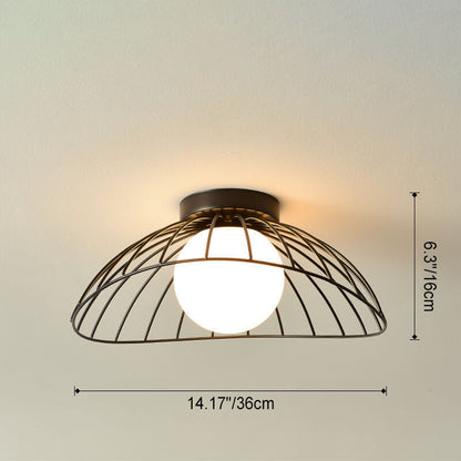 Scandinavian Modern Minimalist Iron Glass Ceramic Flower Diamond 1-Light Semi-Flush Mount Ceiling Light