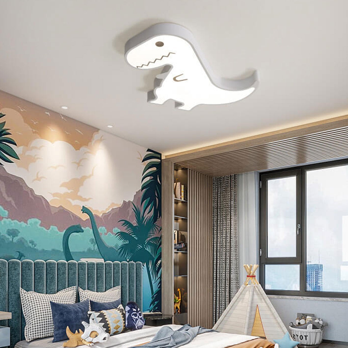 Cartoon Creative Metal Dinosaur LED Flush Mount Ceiling Light