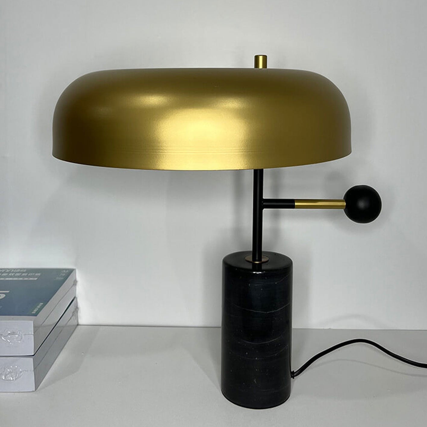 Modern Light Luxury Gold Shade Marble Column Base 1-Light Table Lamp