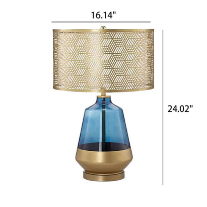 Creative Blue Transparent Lamp Body Hollow Pattern Lampshade Design 1-Light Table Lamp
