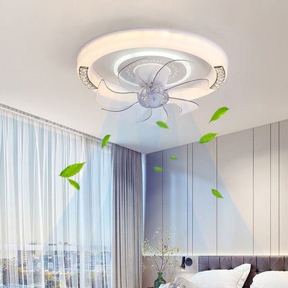 Modern Minimalist Acrylic Round Intelligent LED Flush Mount Ceiling Fan Light