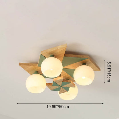 Scandinavian Modern Childlike Giraffe Diamond Pentagram Windmill Iron Wood Glass 4/5 Light Semi-Flush Mount Ceiling Light