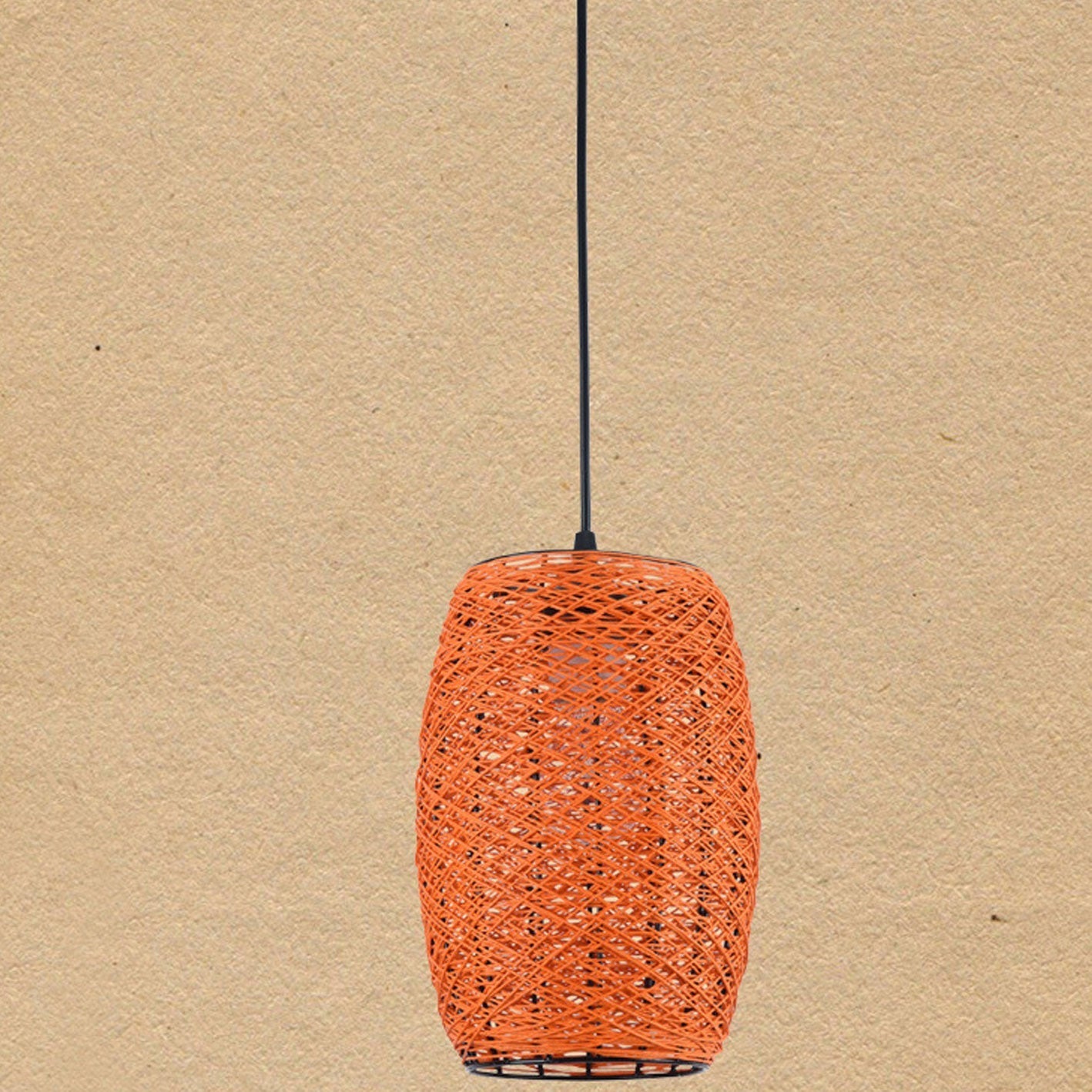 Modern Rustic Rattan Cylindrical 1-Light Pendant Light
