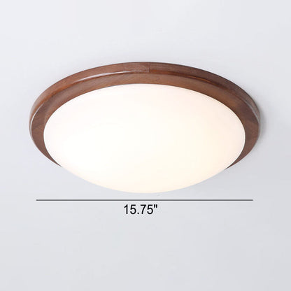 Modern Chinese Walnut Round LED Flush Mount Ceiling Light