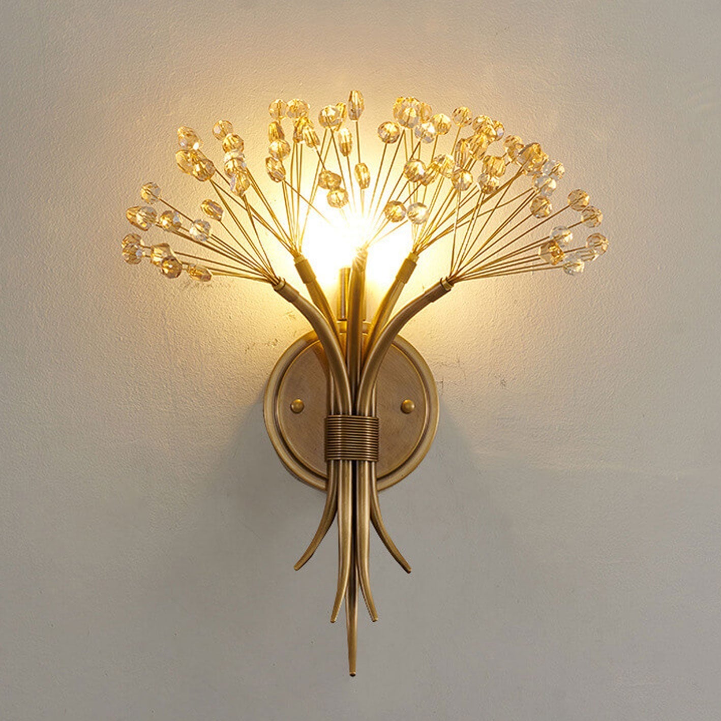 Modern Luxury Glass Dandelion Flower Design Brass 1-Light Wall Sconce Lamp