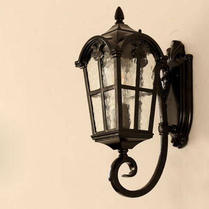 European Retro Glass Aluminum Lantern Outdoor Waterproof 1-Light Wall Sconce Lamp