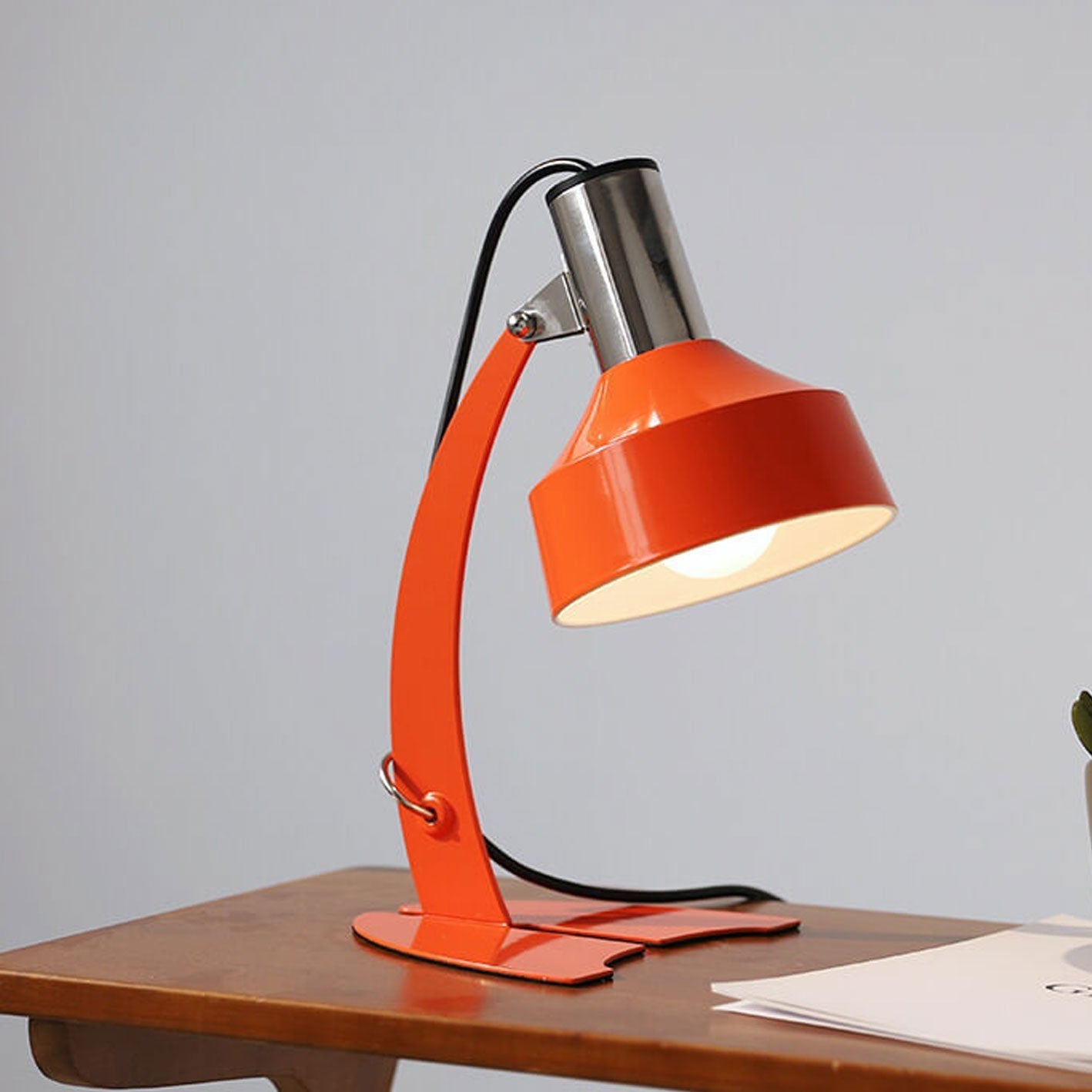 Vintage Orange Iron Dome Shade Fishtail Base  1-Light Table Lamp