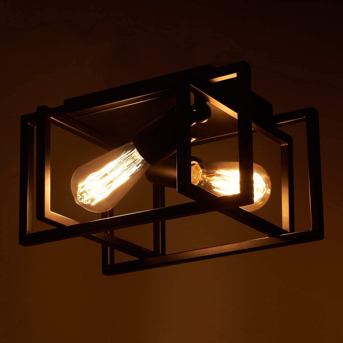 Industrial 2-Light Open Geometric Frame Flush Mount Lighting