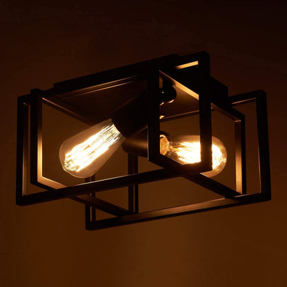 Industrial 2-Light Open Geometric Frame Flush Mount Lighting