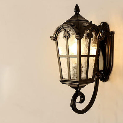European Retro Glass Aluminum Lantern Outdoor Waterproof 1-Light Wall Sconce Lamp