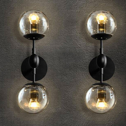 Nordic Minimalist Retro Glass Wrought Iron 2-Light Wall Sconce Lamp