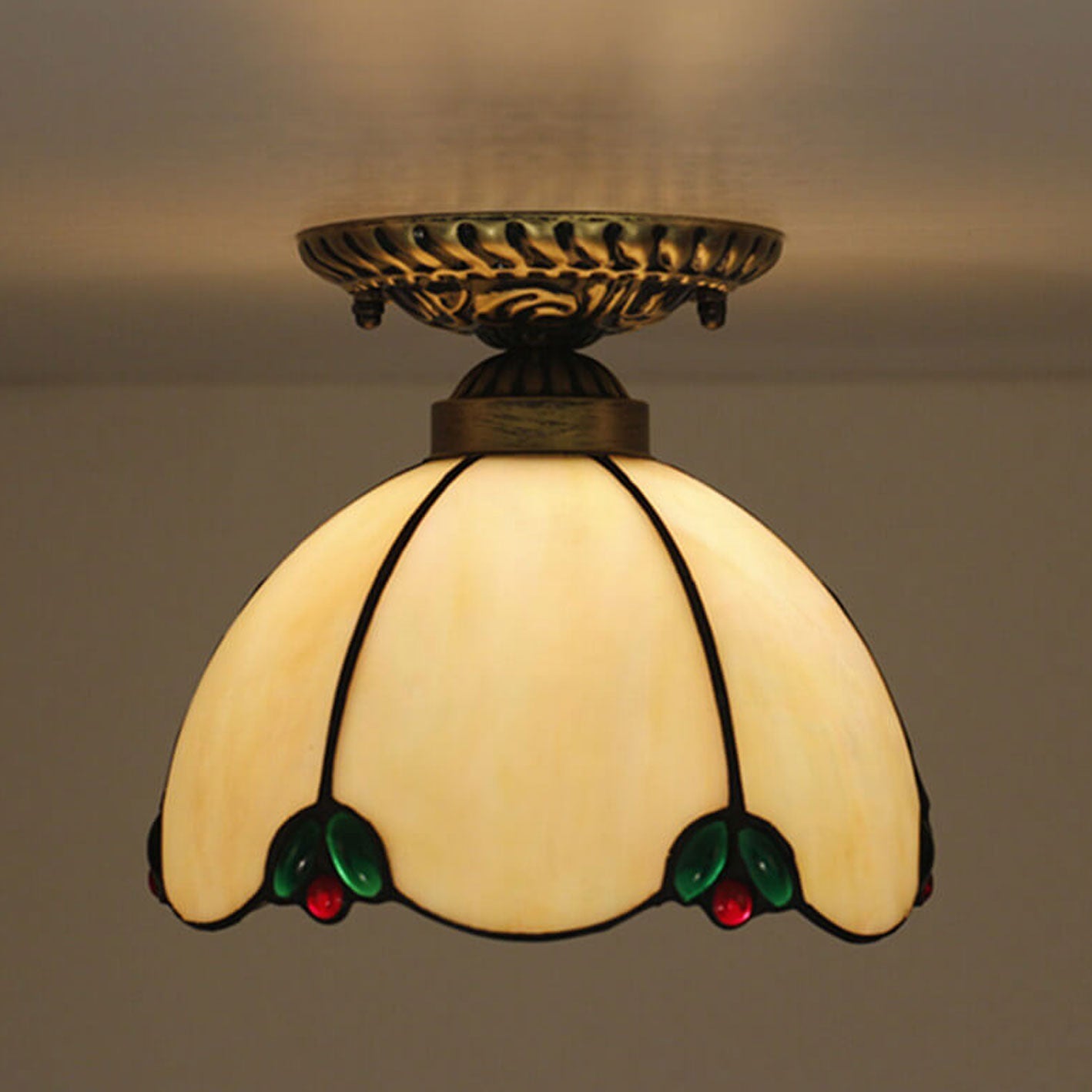 Vintage Tiffany Ivory Glass 1-Light Semi-Flush Mount Ceiling Light