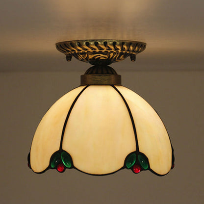Vintage Tiffany Ivory Glass 1-Light Semi-Flush Mount Ceiling Light