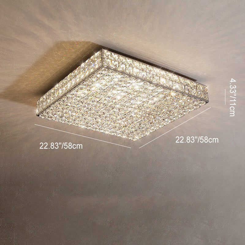 مصباح سقف LED دائري مستطيل الشكل من الكريستال من الفولاذ المقاوم للصدأ بتصميم عصري فاخر لغرفة المعيشة