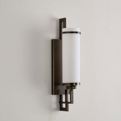 Modern Chinese Simple Glass Full Copper 1-Light Wall Sconce Lamp
